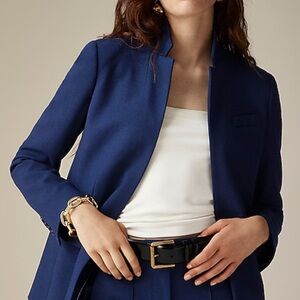Camaieu French Dark Navy Blue Collarless Knit Blazer Single Button Small 4-6
